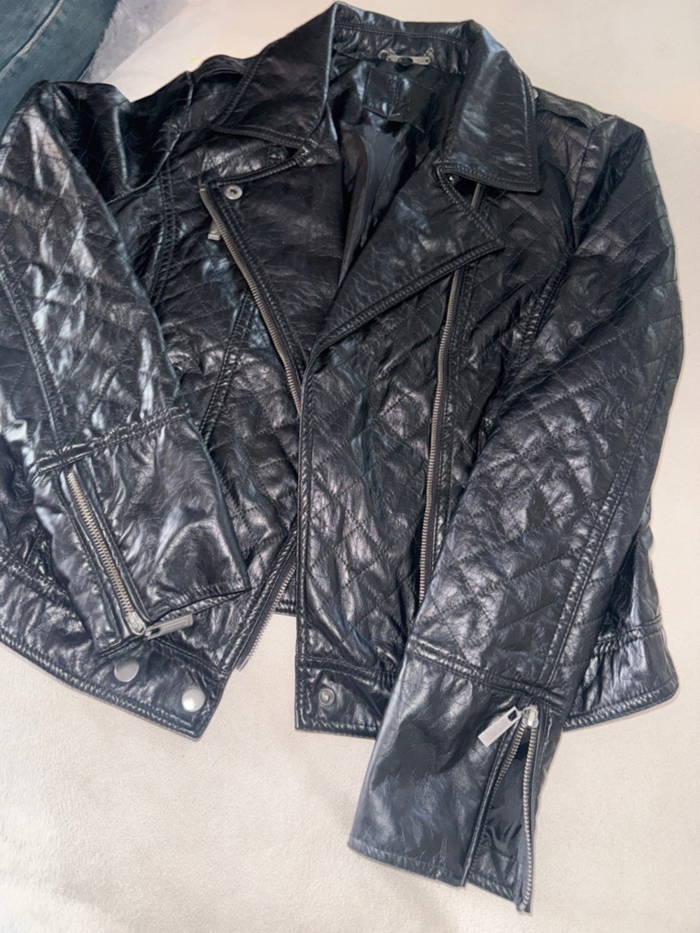 Women’s Black Quilted Moto faux Leather Jacket - Classic Biker Style